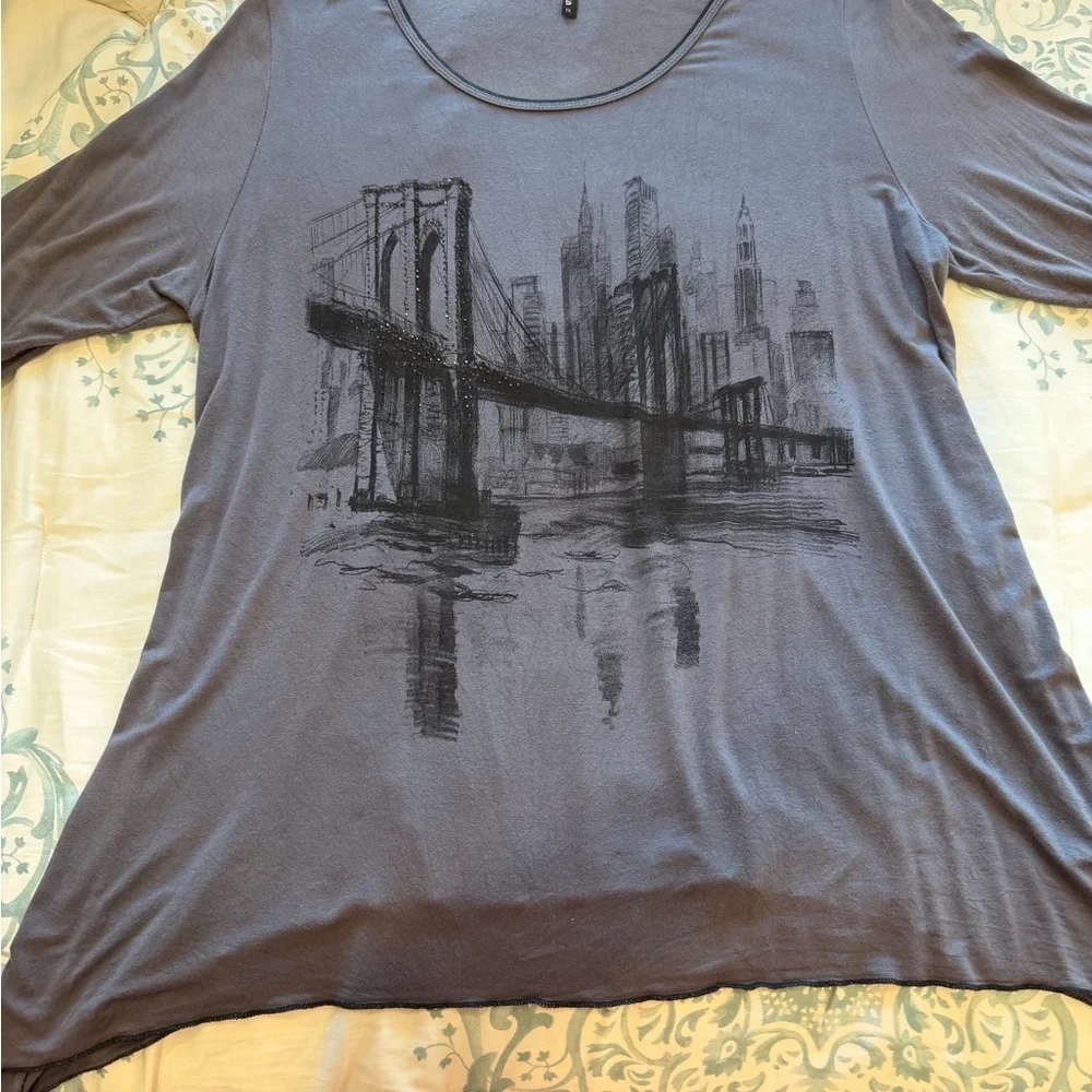 Edista New York City Gray 3/4 Sleeve Top- 1X - Picture 6 of 10